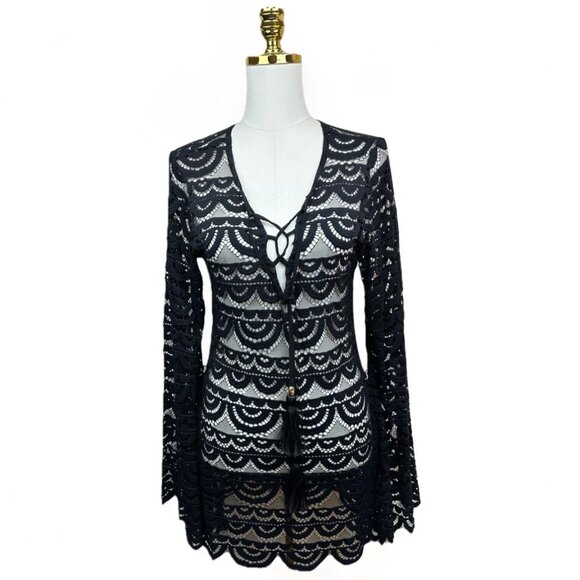 🌟 NWOT — PQ SWIM Black Gold Noah Tunic — Size M/L — Hand-Cut Lace — Retail $160 - Picture 5 of 15